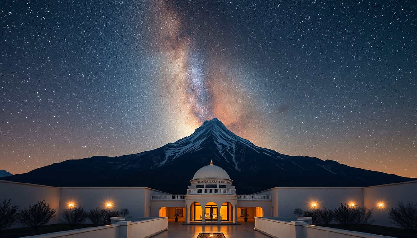 milky way over mountain in editorial style