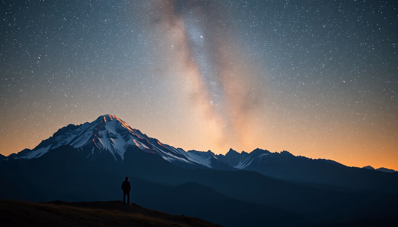 milky way over mountain in editorial style