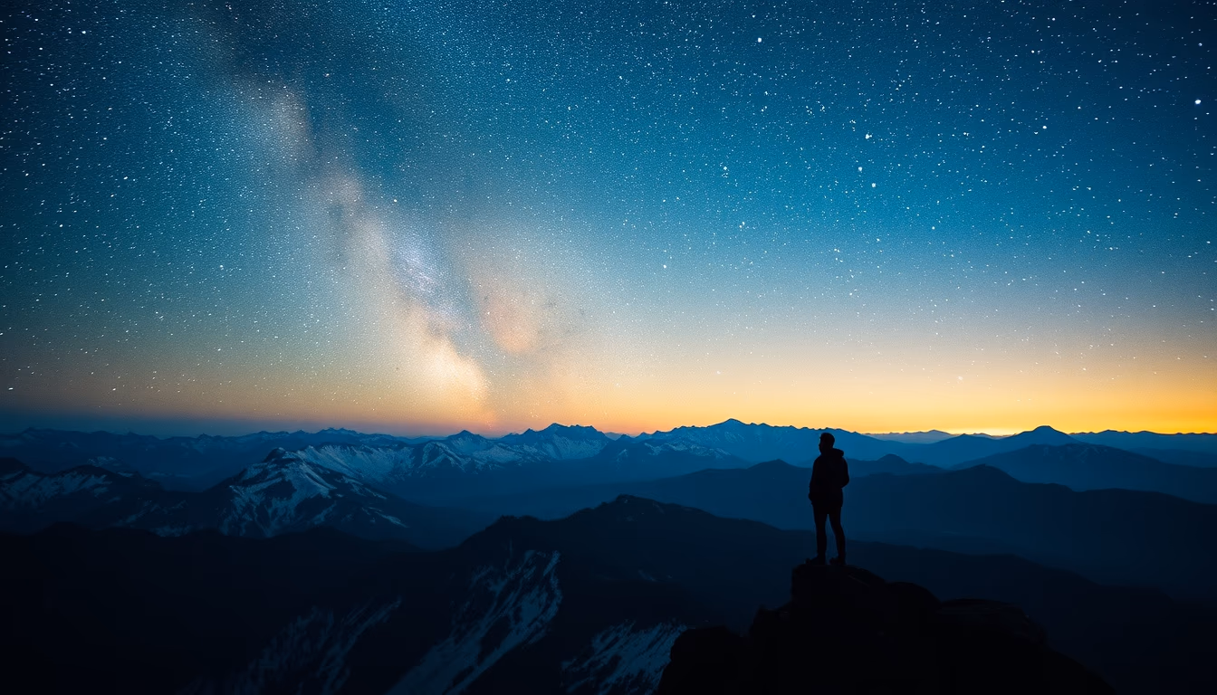 milky way over mountain in editorial style