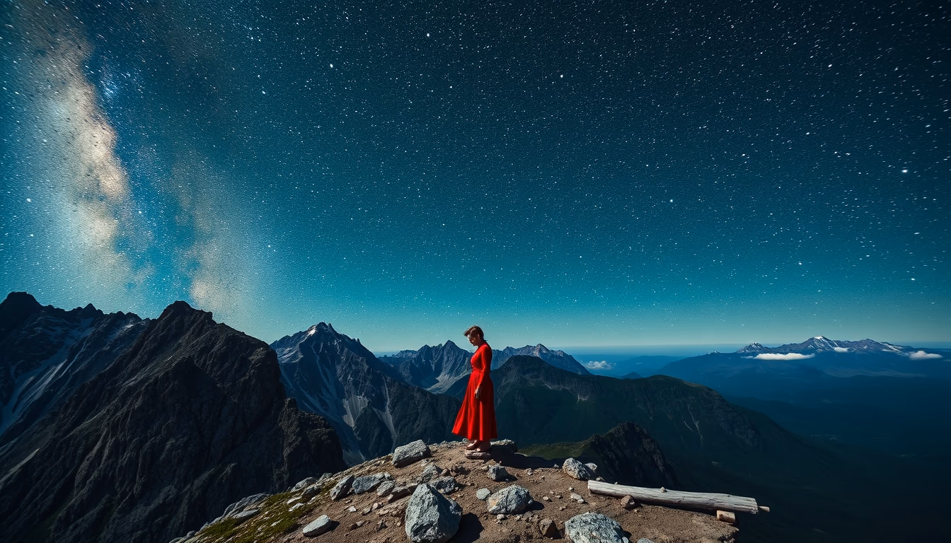 milky way over mountain in editorial style