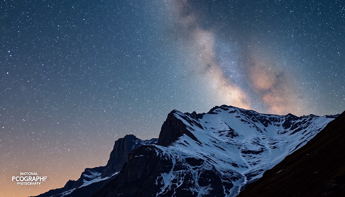 milky way over mountain in editorial style