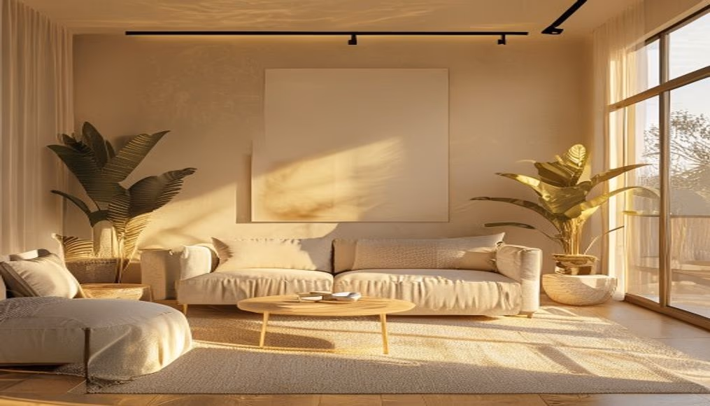 Minimalist living room interior em estilo editorial