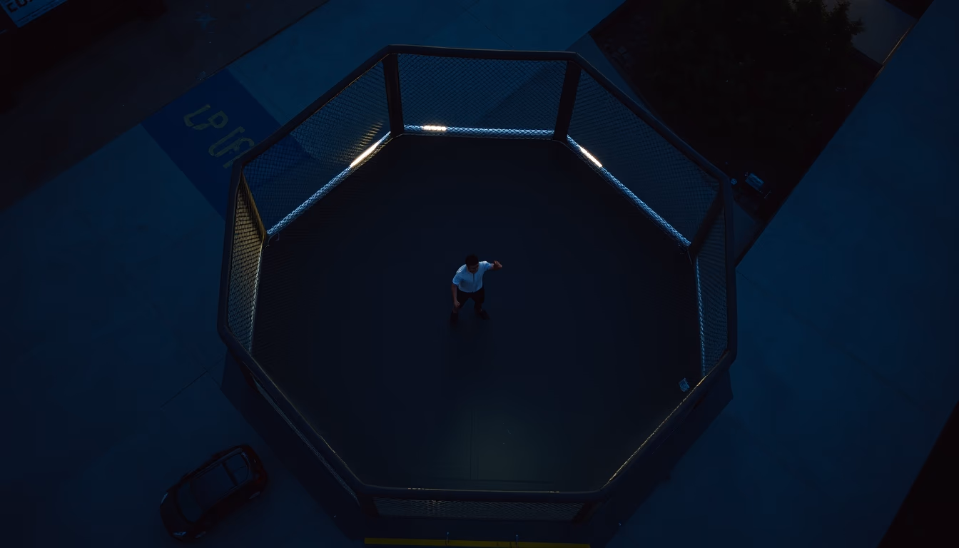 mma cage octagon in editorial style