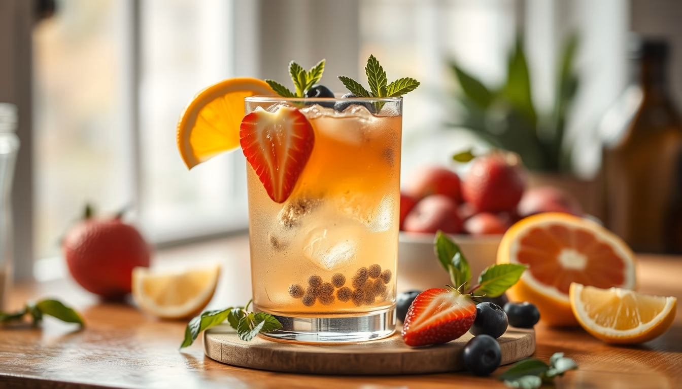 mocktail fresh fruit in editorial style