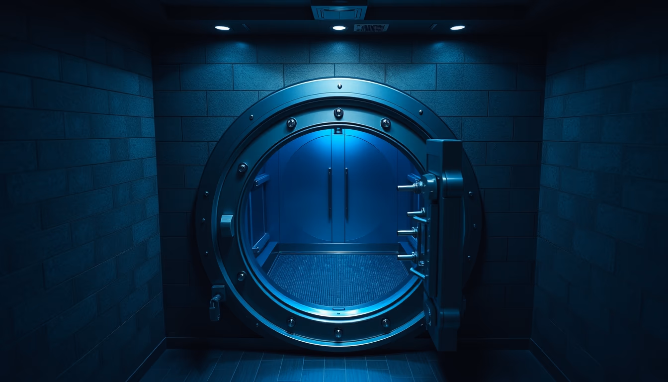 modern bank vault closed door in editorial style