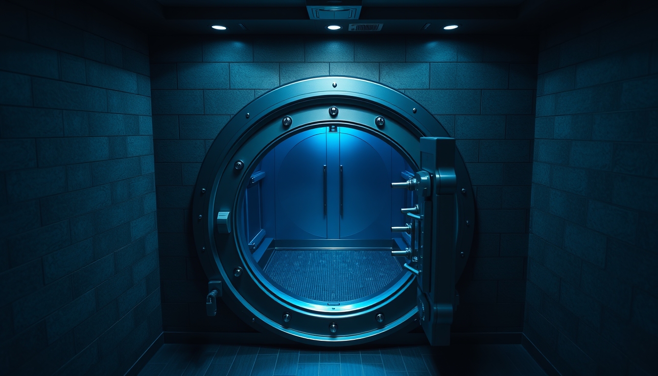 modern bank vault closed door in editorial style