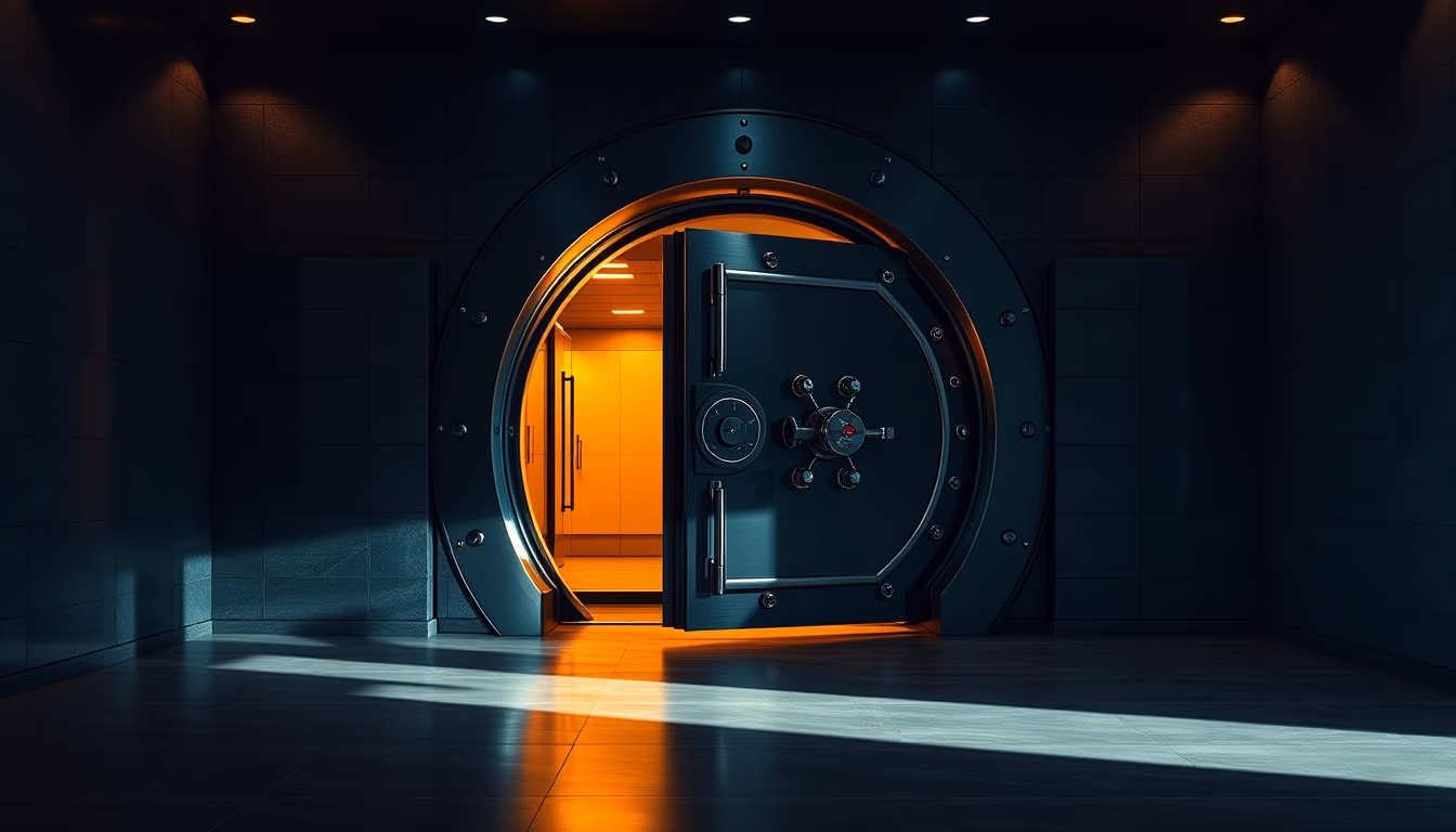 modern bank vault closed door in editorial style