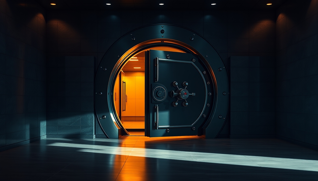 modern bank vault closed door in editorial style
