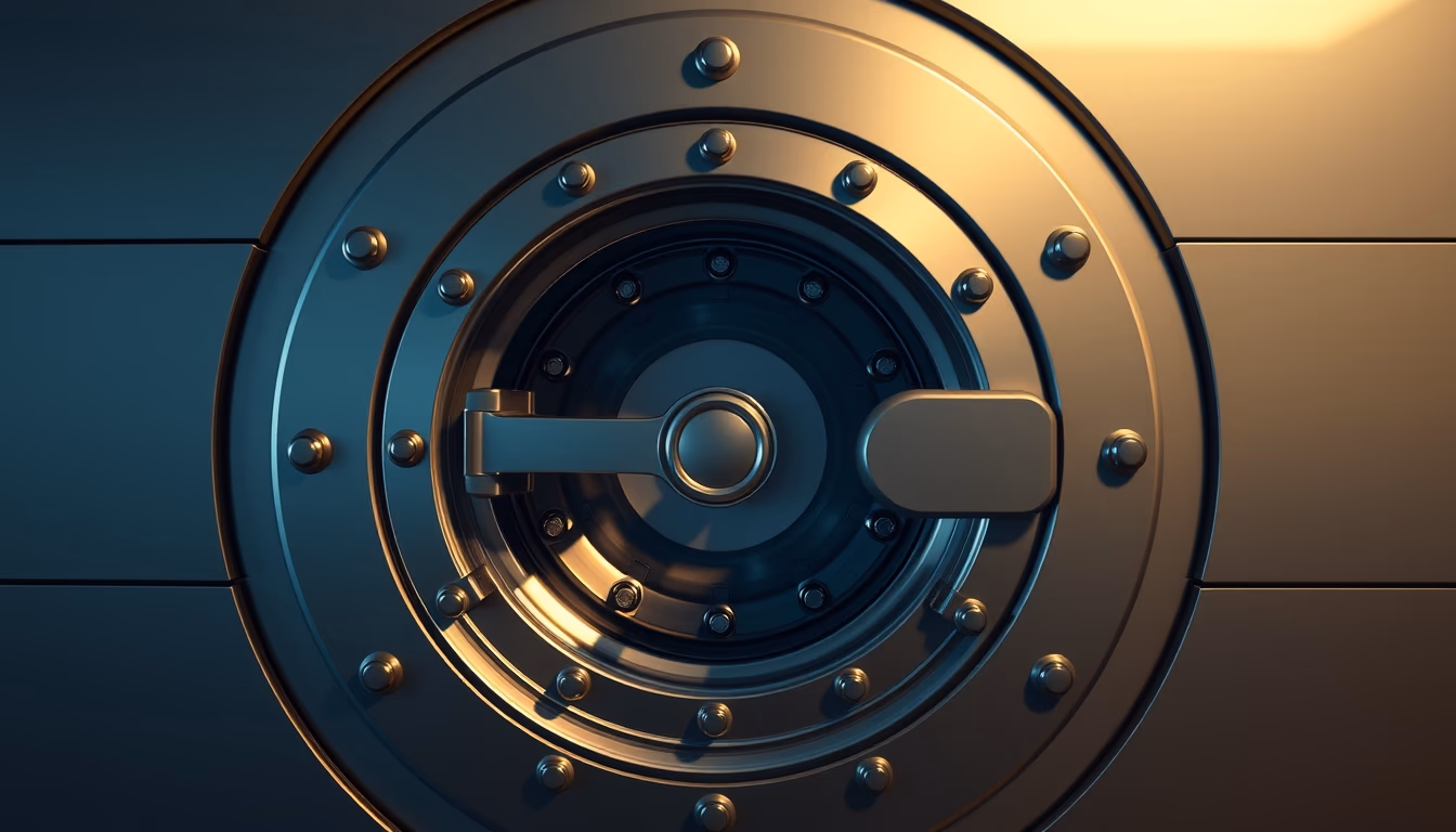modern bank vault closed door in editorial style