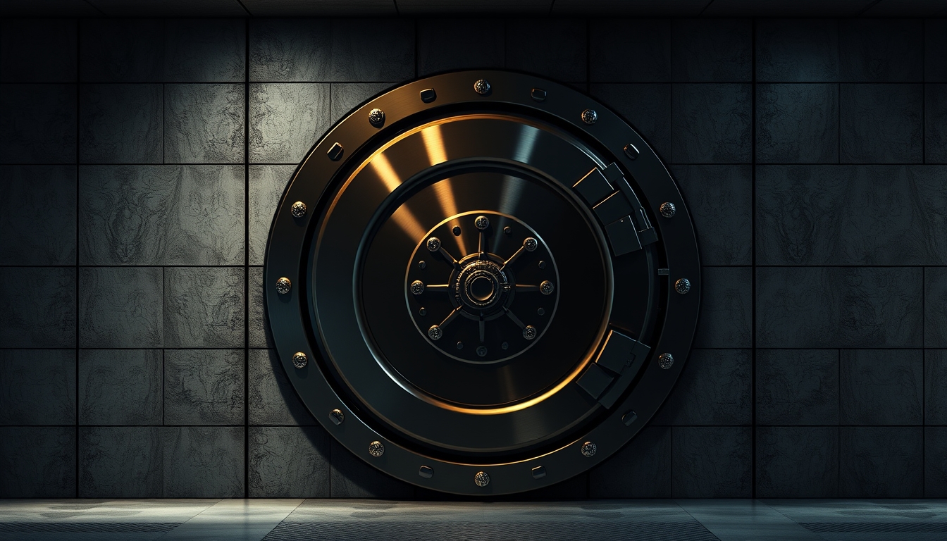 modern bank vault closed door in editorial style