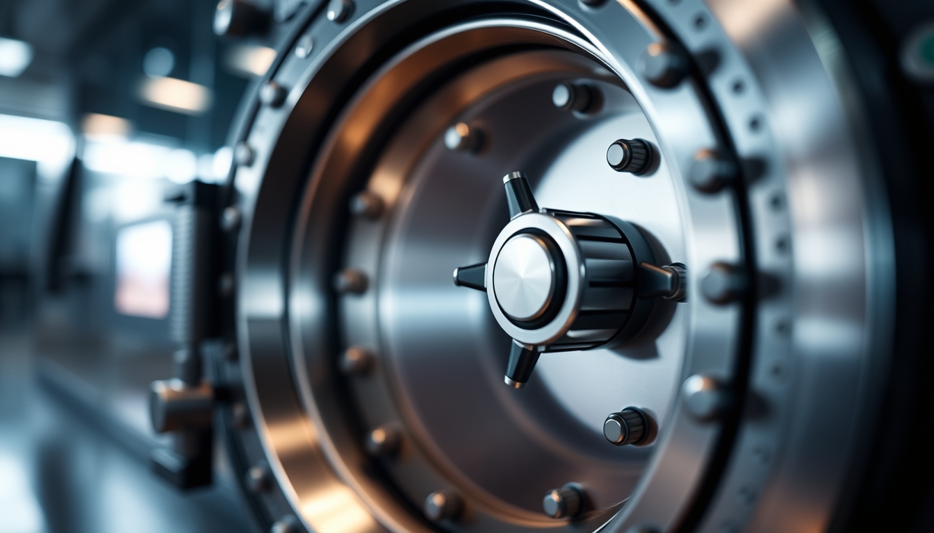 modern bank vault closed door in editorial style