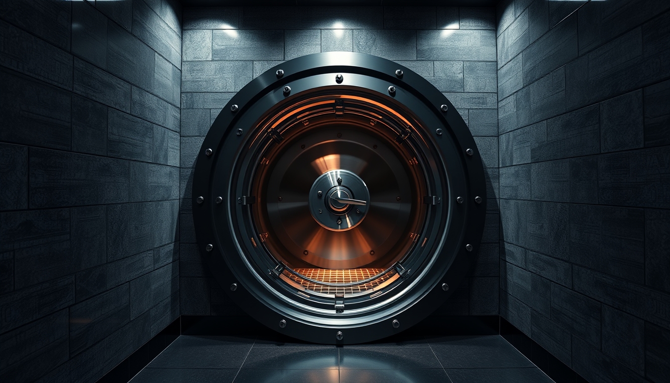modern bank vault closed door in editorial style