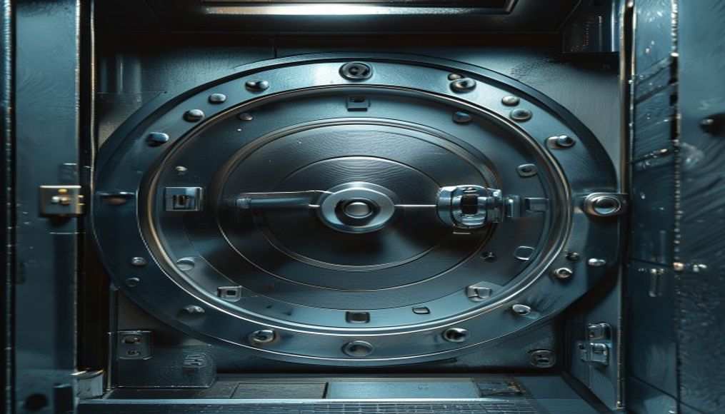 modern bank vault closed door in editorial style