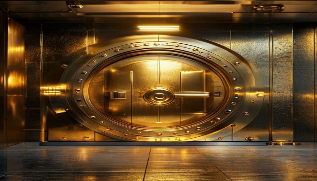 Modern bank vault closed door em estilo editorial