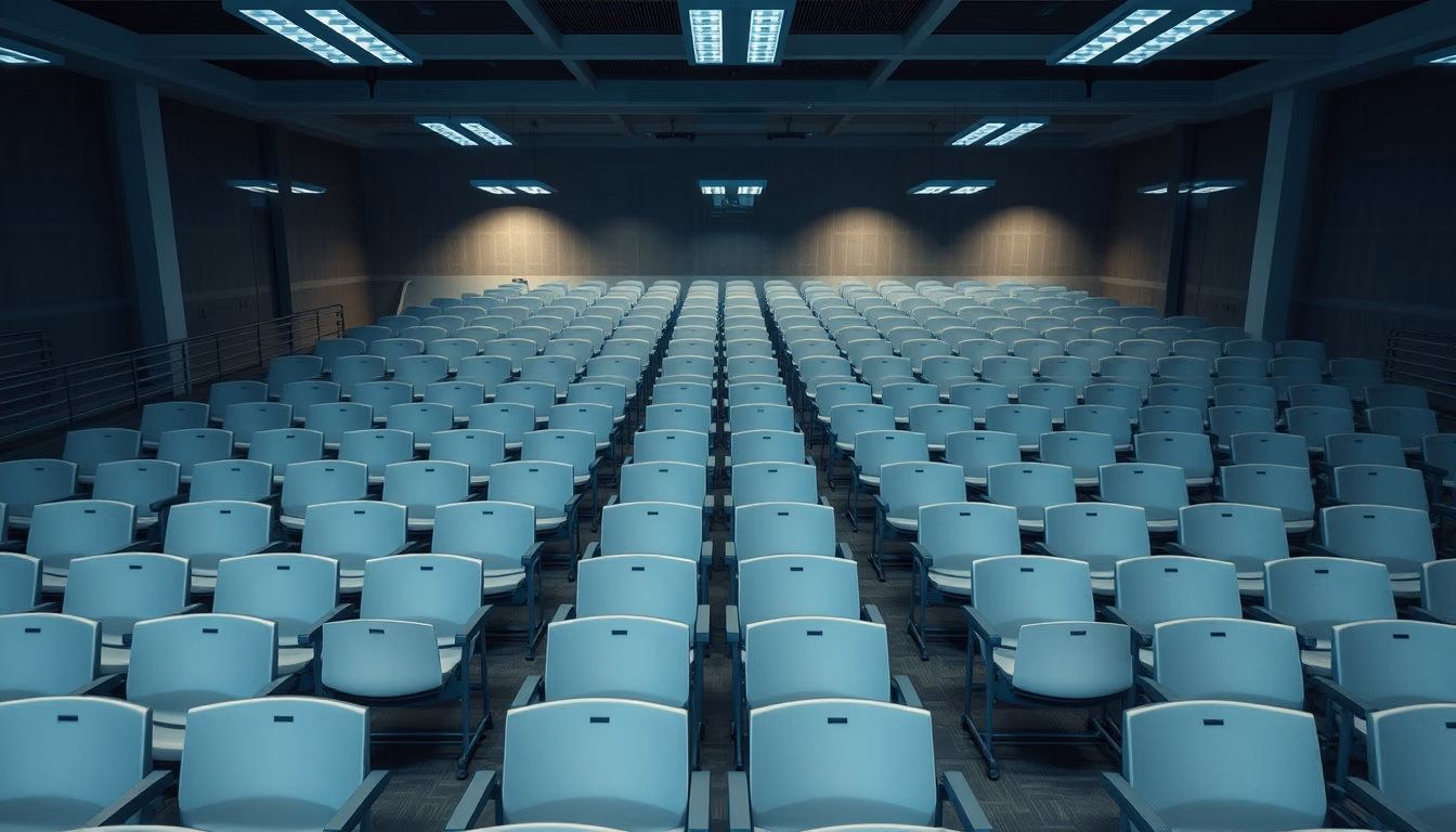 modern classroom empty rows in editorial style