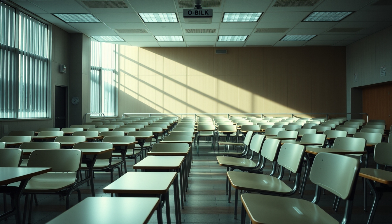modern classroom empty rows in editorial style
