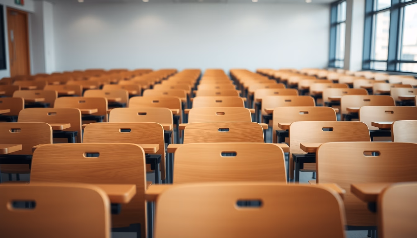 modern classroom empty rows in editorial style