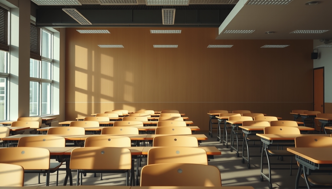 modern classroom empty rows in editorial style