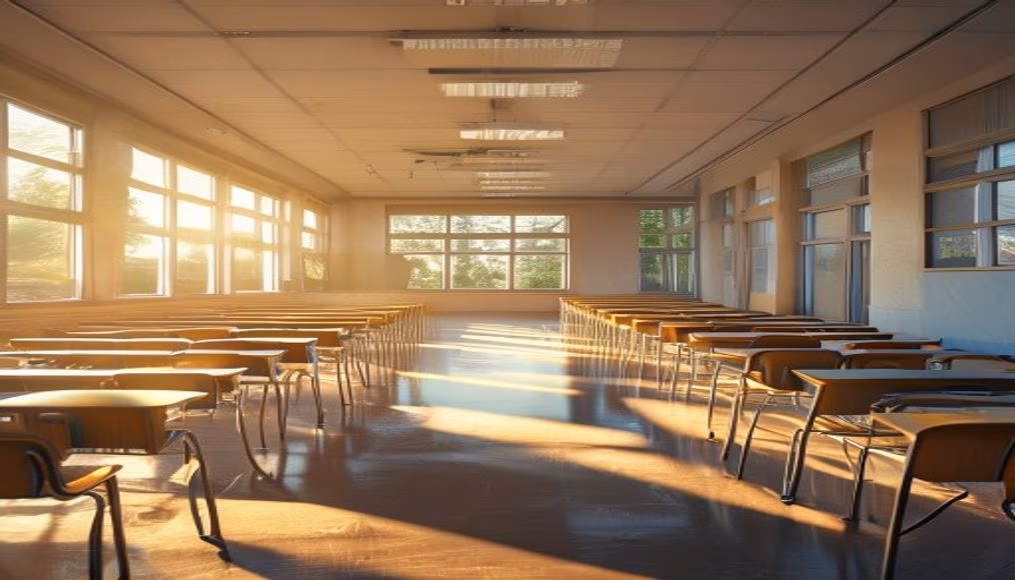 modern classroom empty rows in editorial style