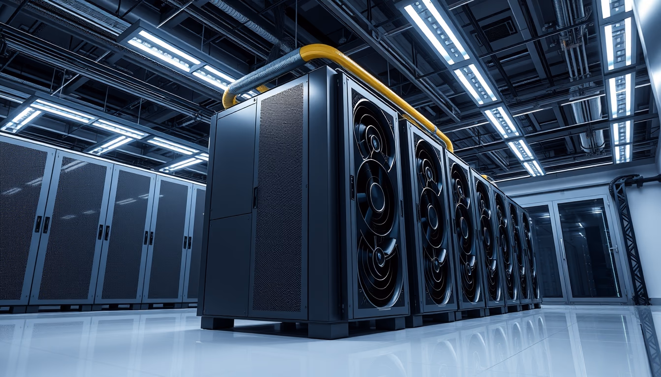 Modern data center cooling system em estilo editorial