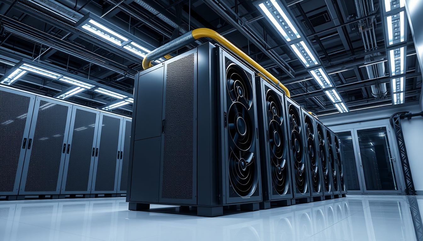 Modern data center cooling system em estilo editorial