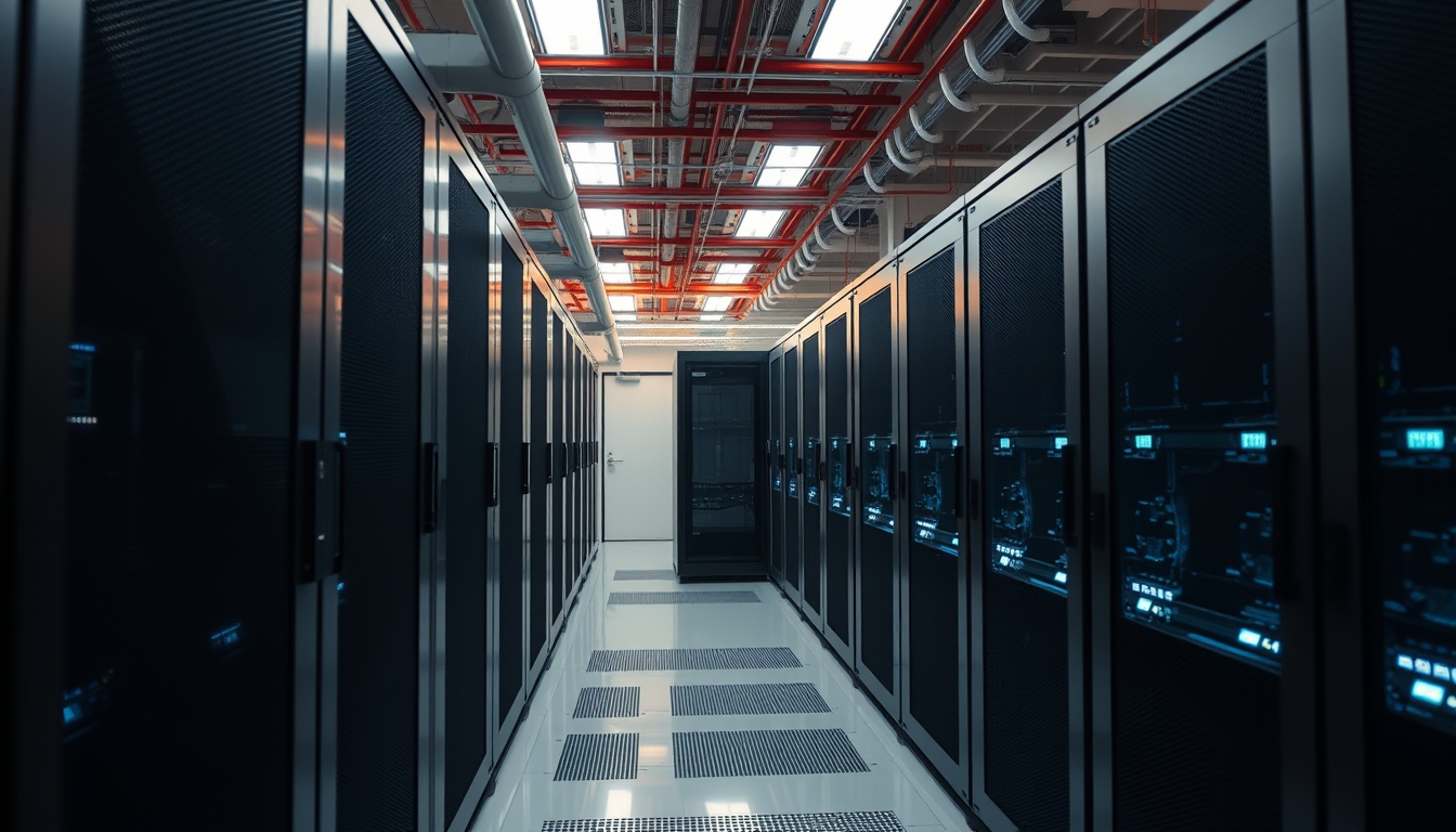 modern data center cooling system in editorial style