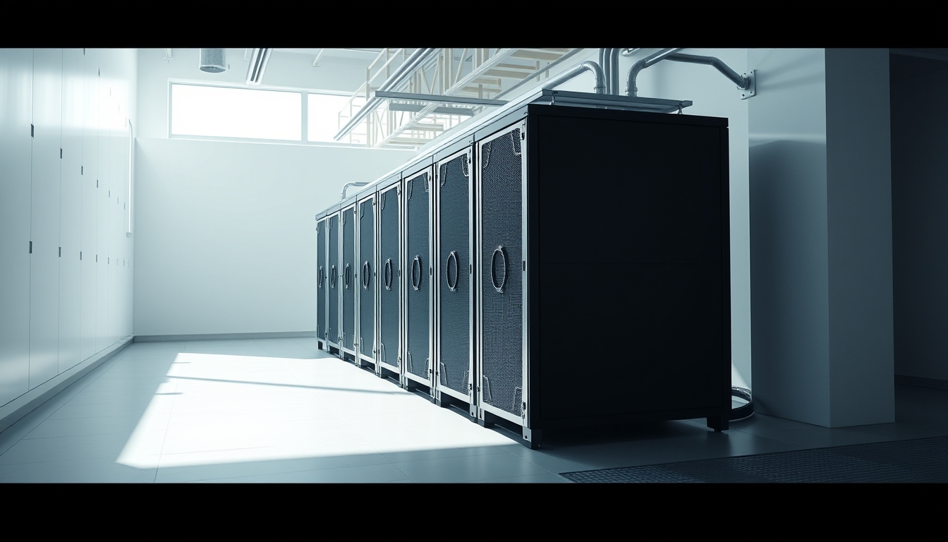 modern data center cooling system in editorial style