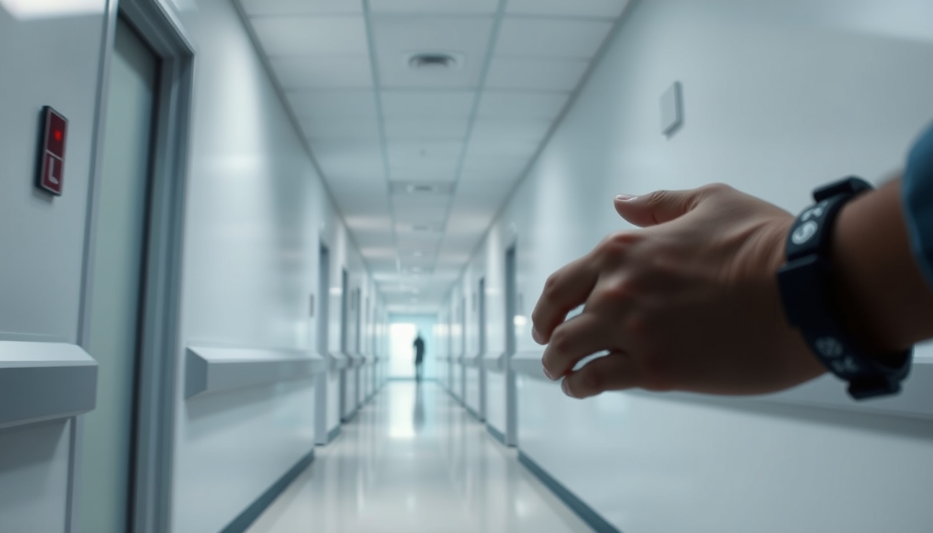 Corredor de hospital moderno paredes brancas limpas e luz natural em estilo editorial