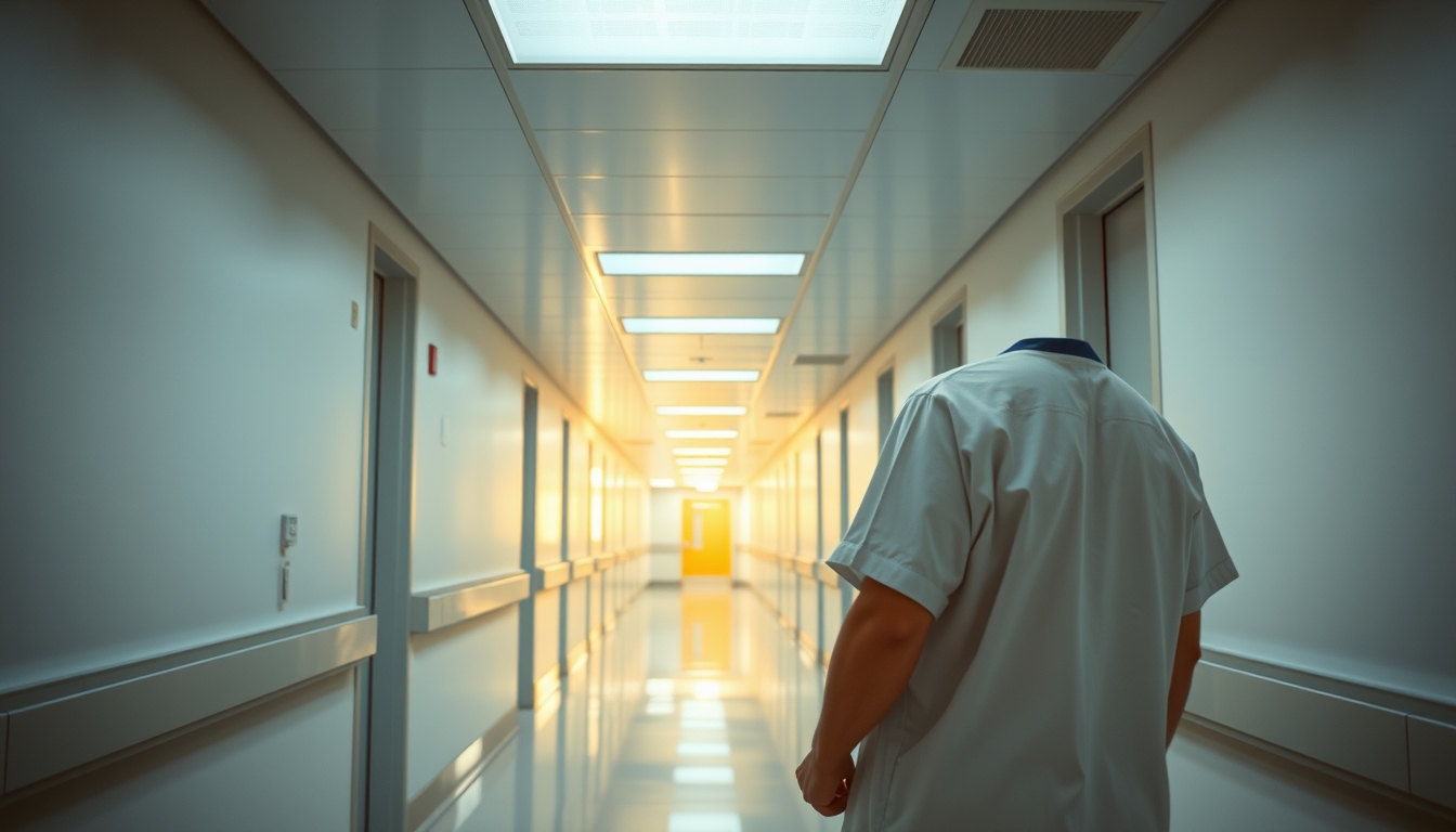 Corredor de hospital moderno paredes brancas limpas e luz natural em estilo editorial