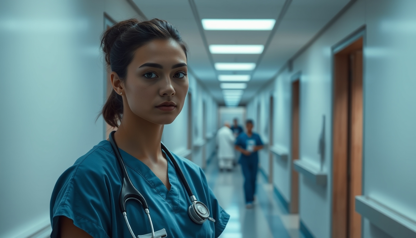 Corredor de hospital moderno paredes brancas limpas e luz natural em estilo editorial