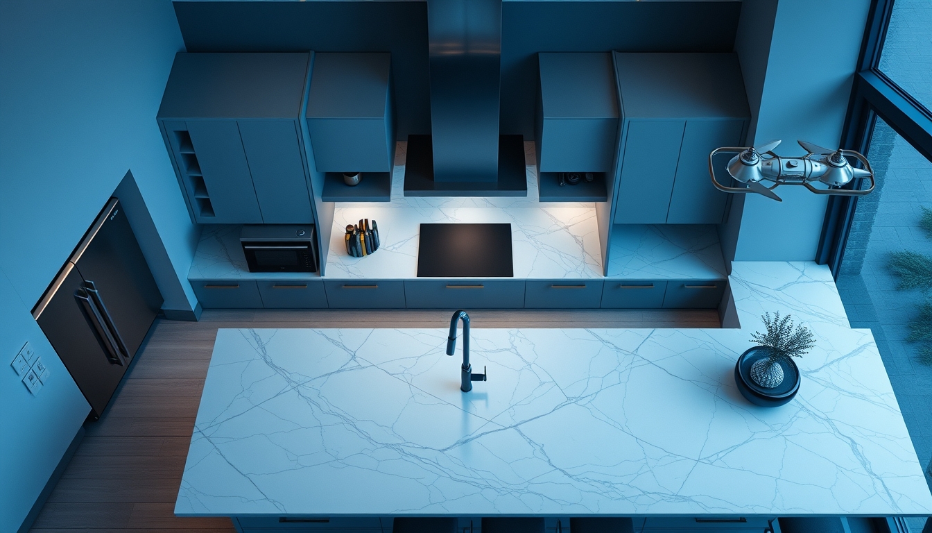 modern kitchen marble counter in editorial style