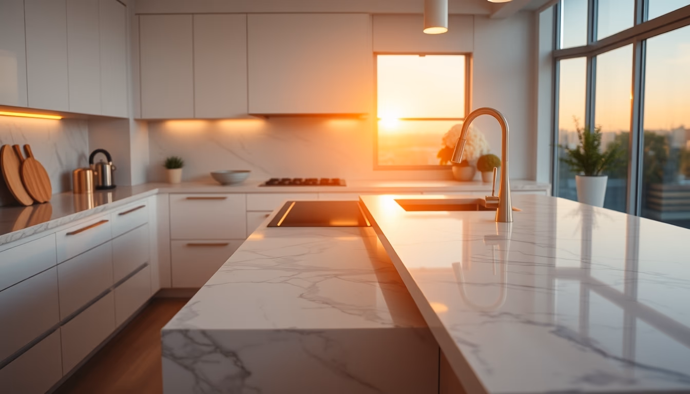 modern kitchen marble counter in editorial style