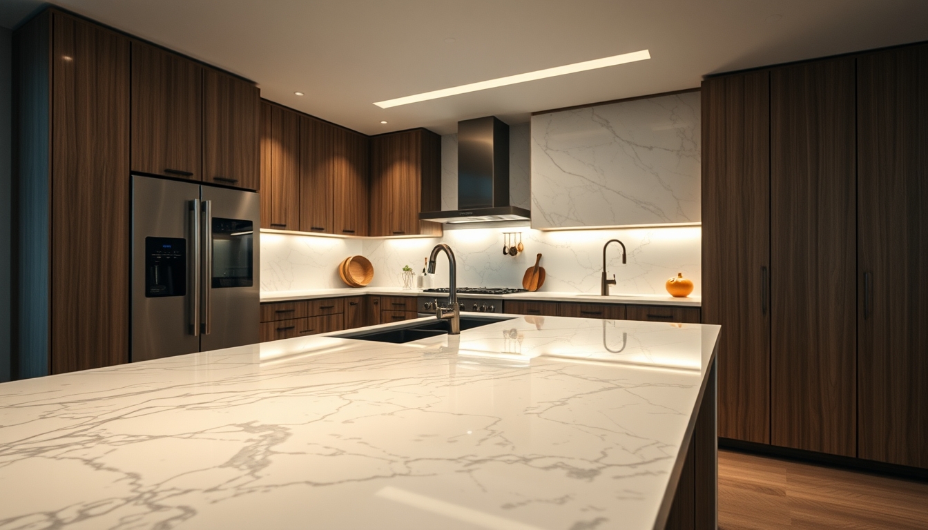 modern kitchen marble counter in editorial style