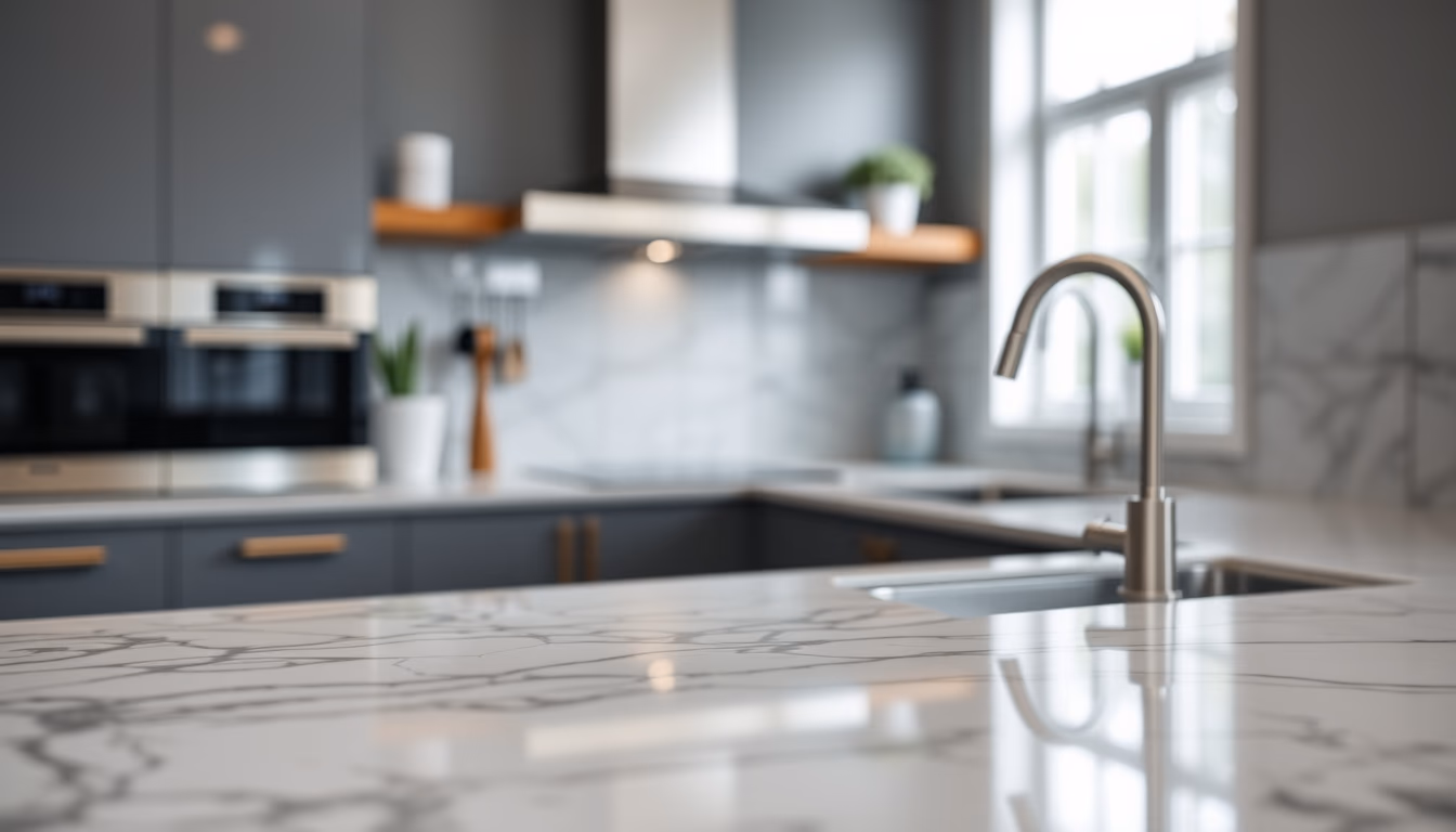 modern kitchen marble counter in editorial style