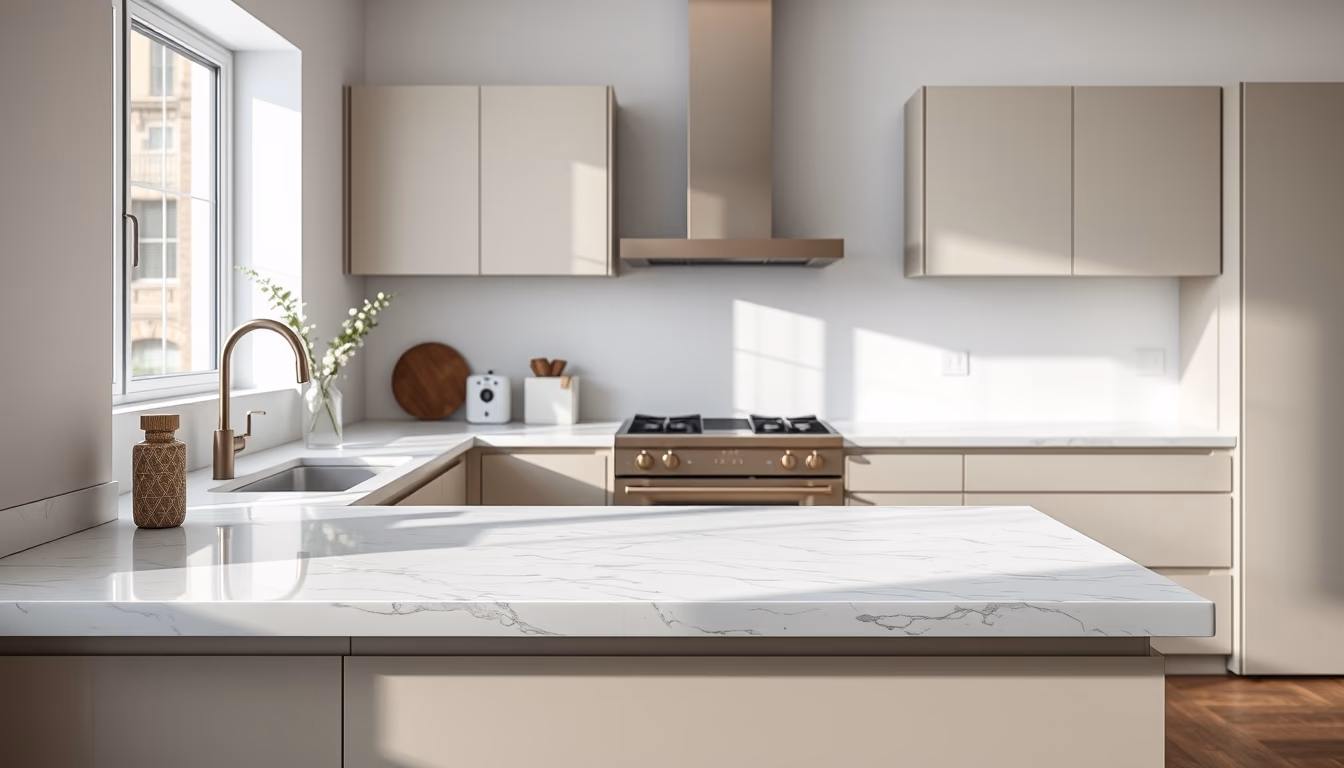 modern kitchen marble counter in editorial style