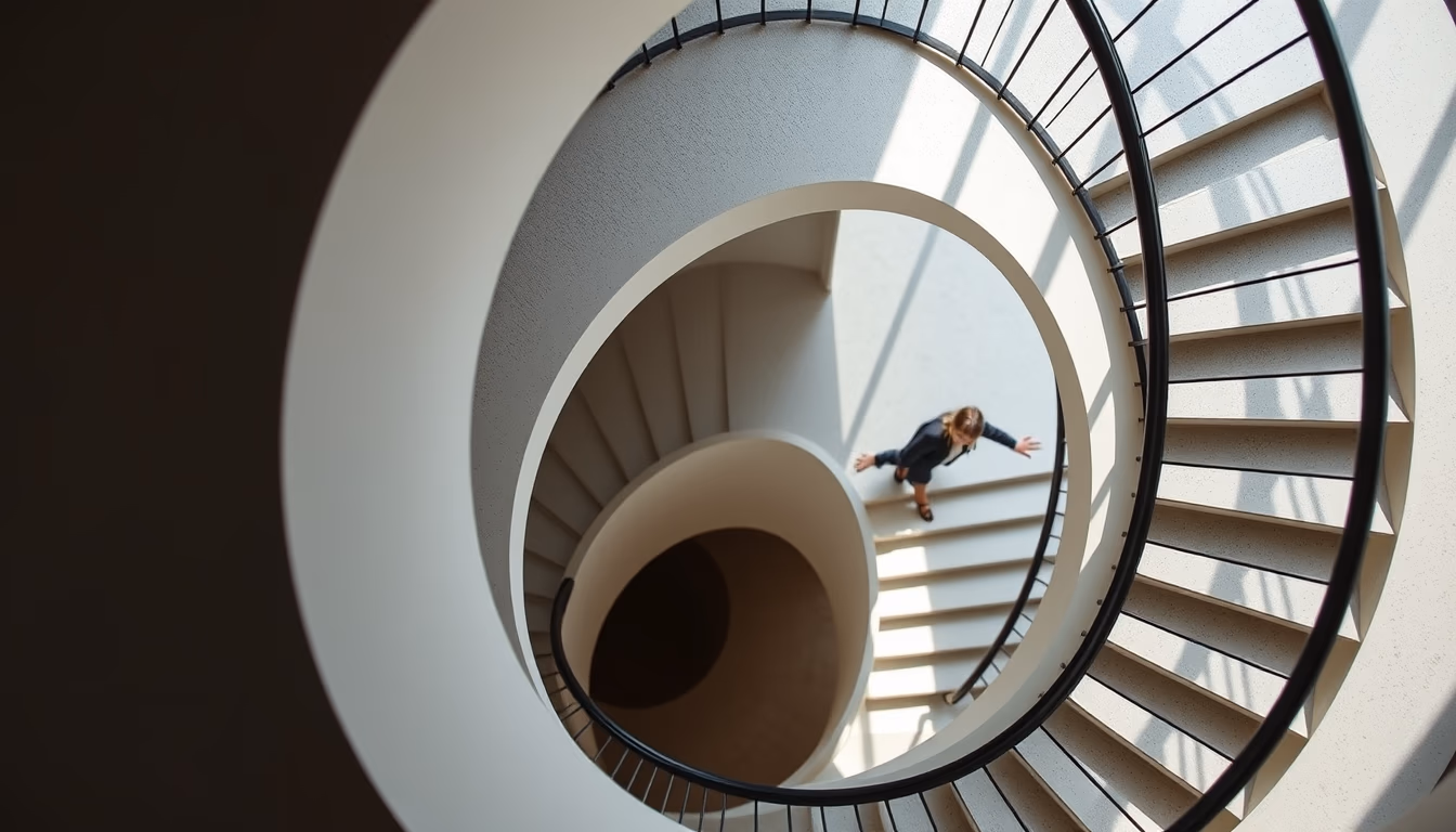 modernist staircase spiral in editorial style
