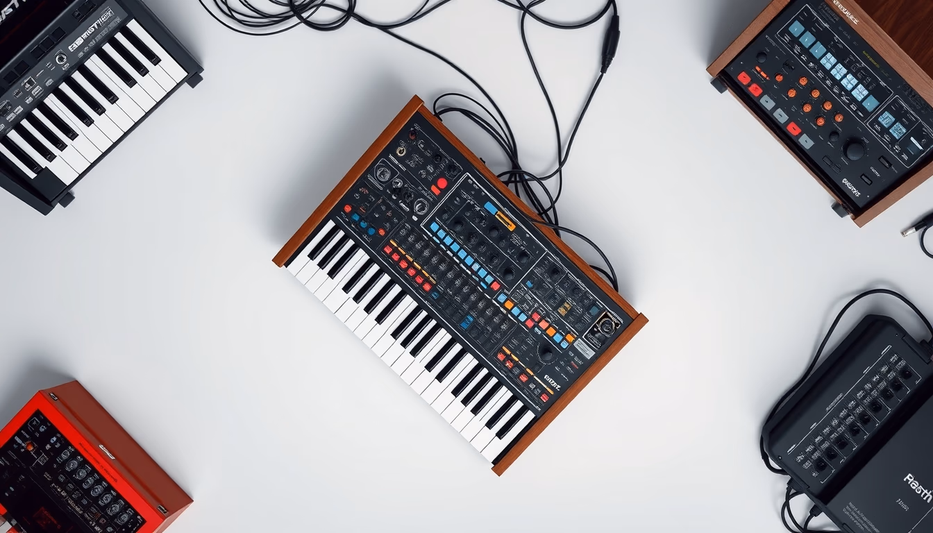 modular synthesizer rack in editorial style