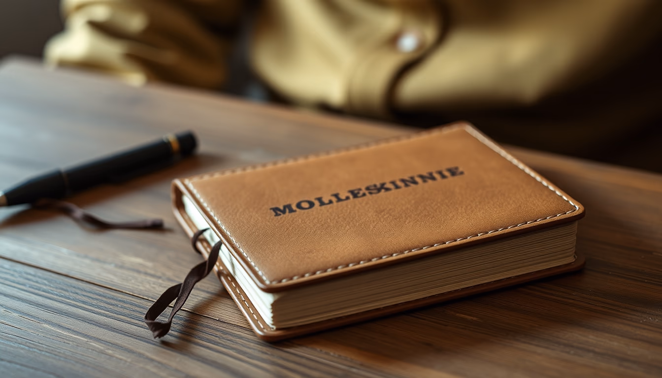 moleskine notebook leather in editorial style