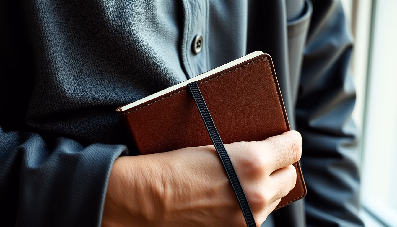 moleskine notebook leather in editorial style