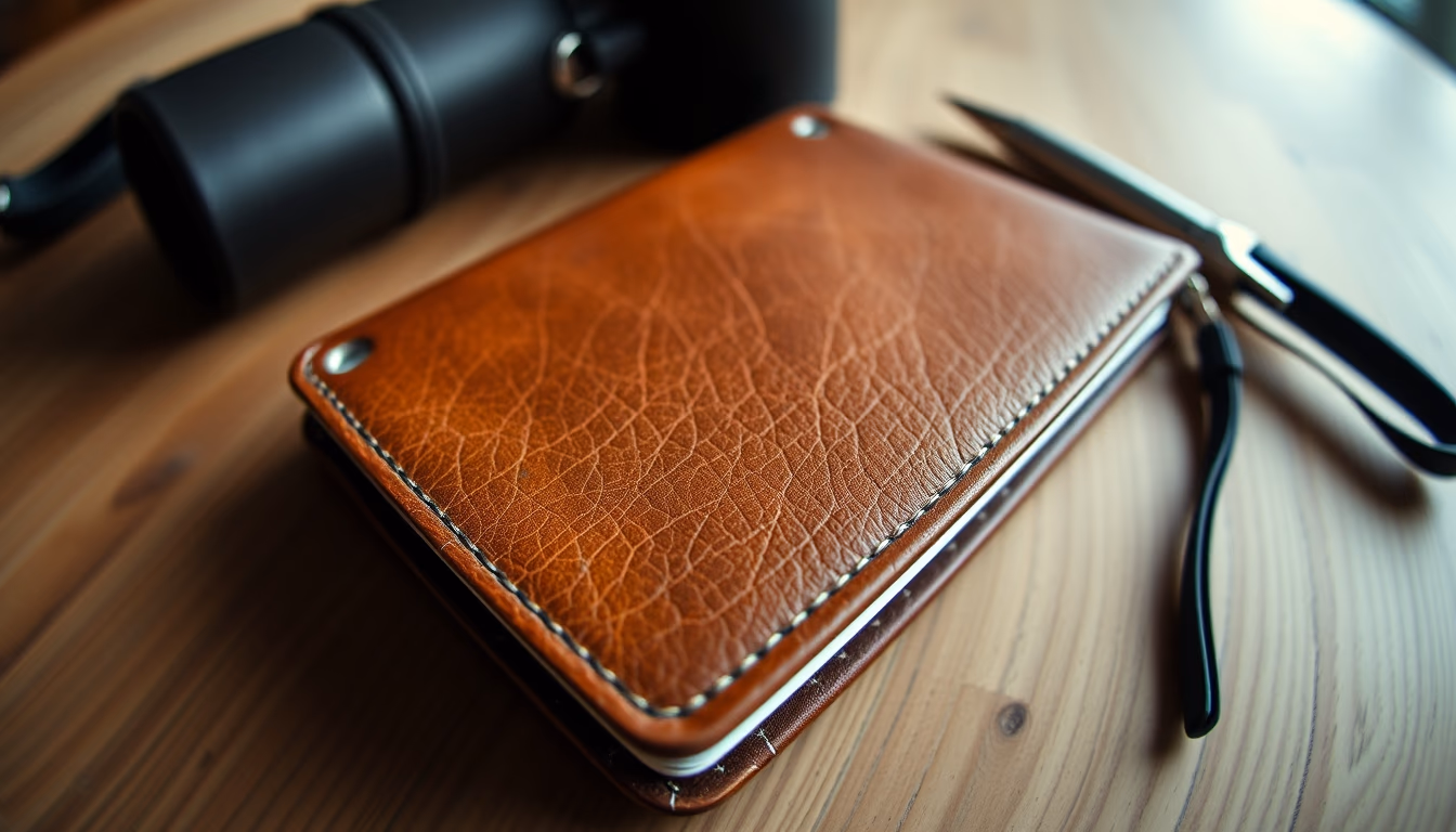 moleskine notebook leather in editorial style