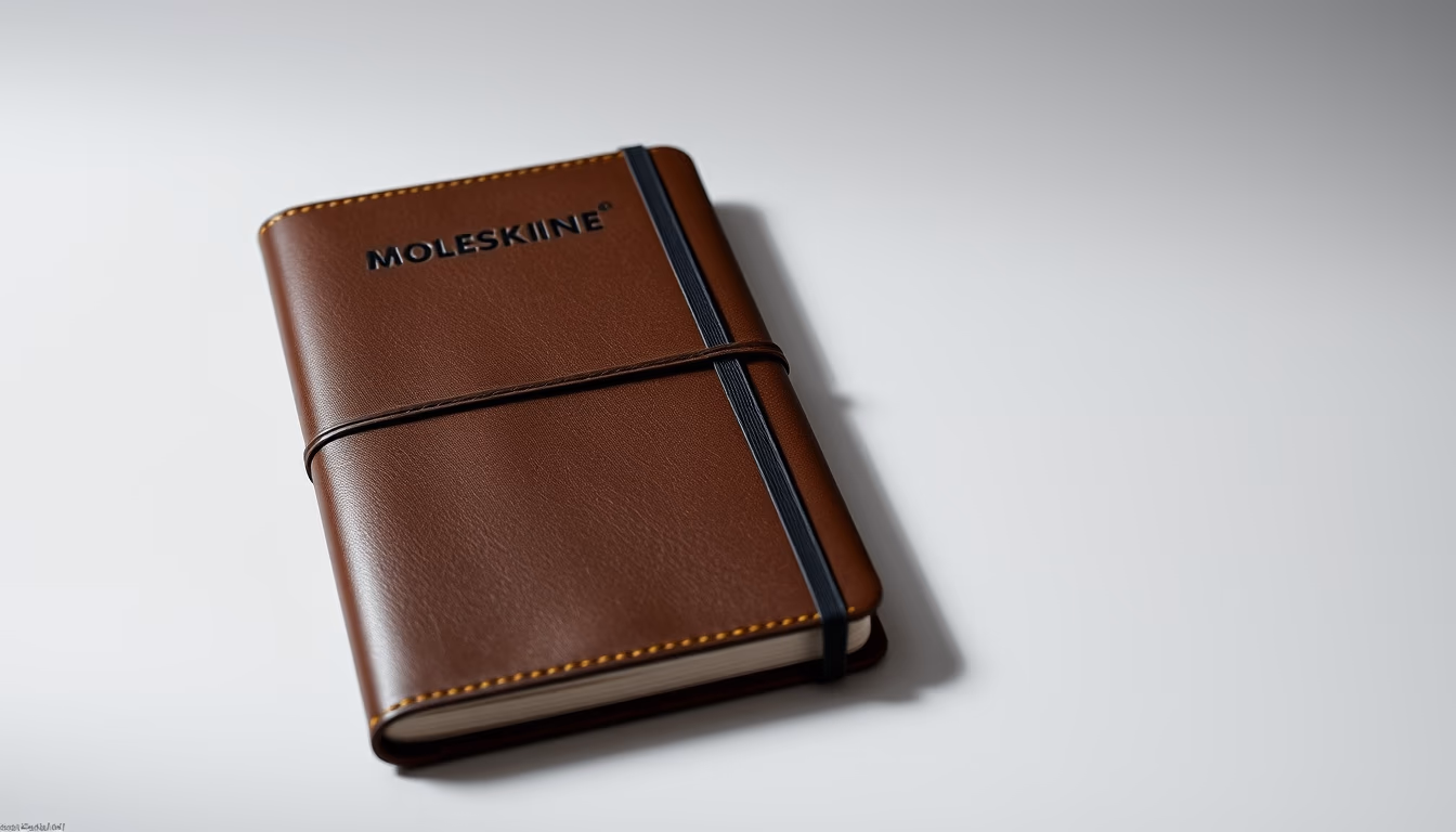 moleskine notebook leather in editorial style