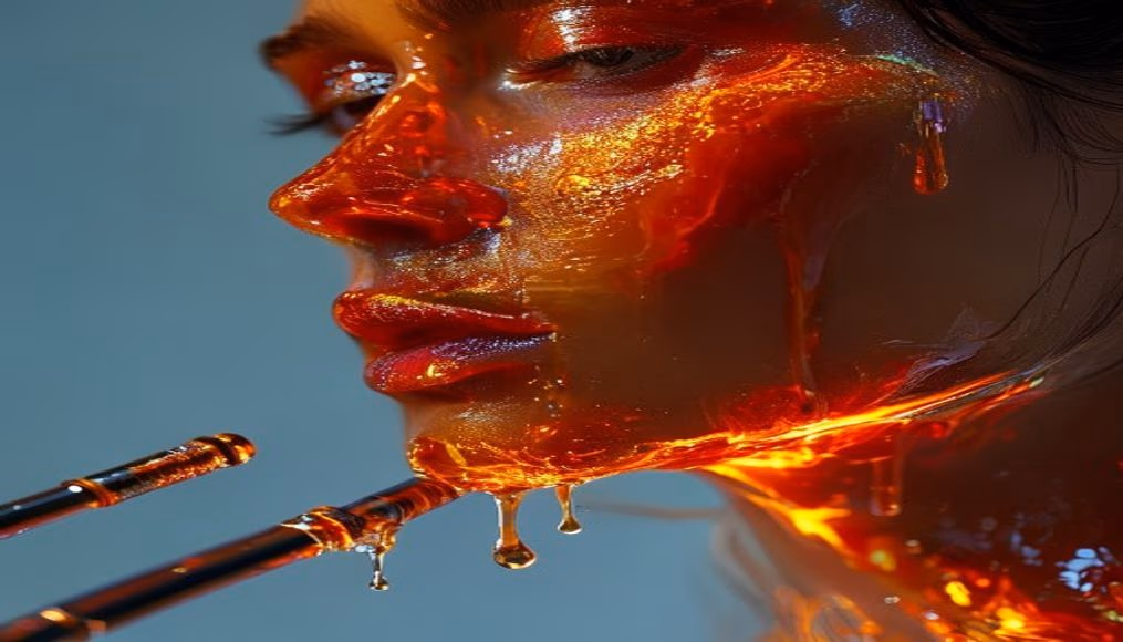 molten glass on rod in editorial style