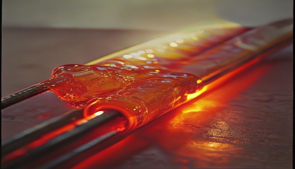 molten glass on rod in editorial style