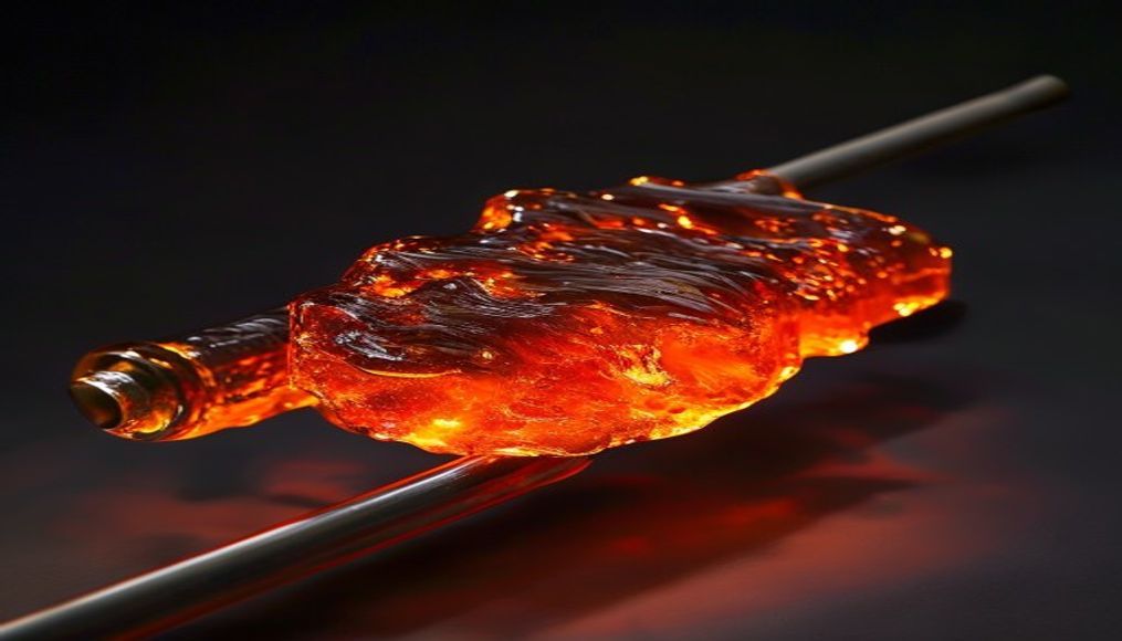 molten glass on rod in editorial style