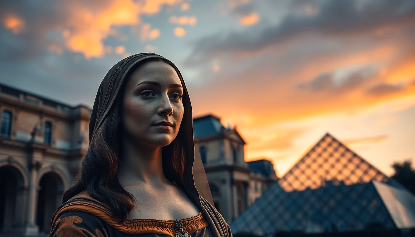 mona lisa louvre in editorial style