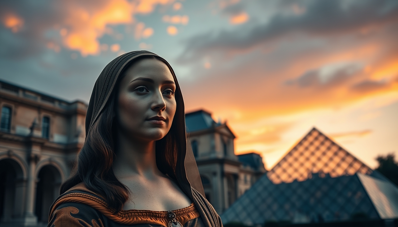 mona lisa louvre in editorial style