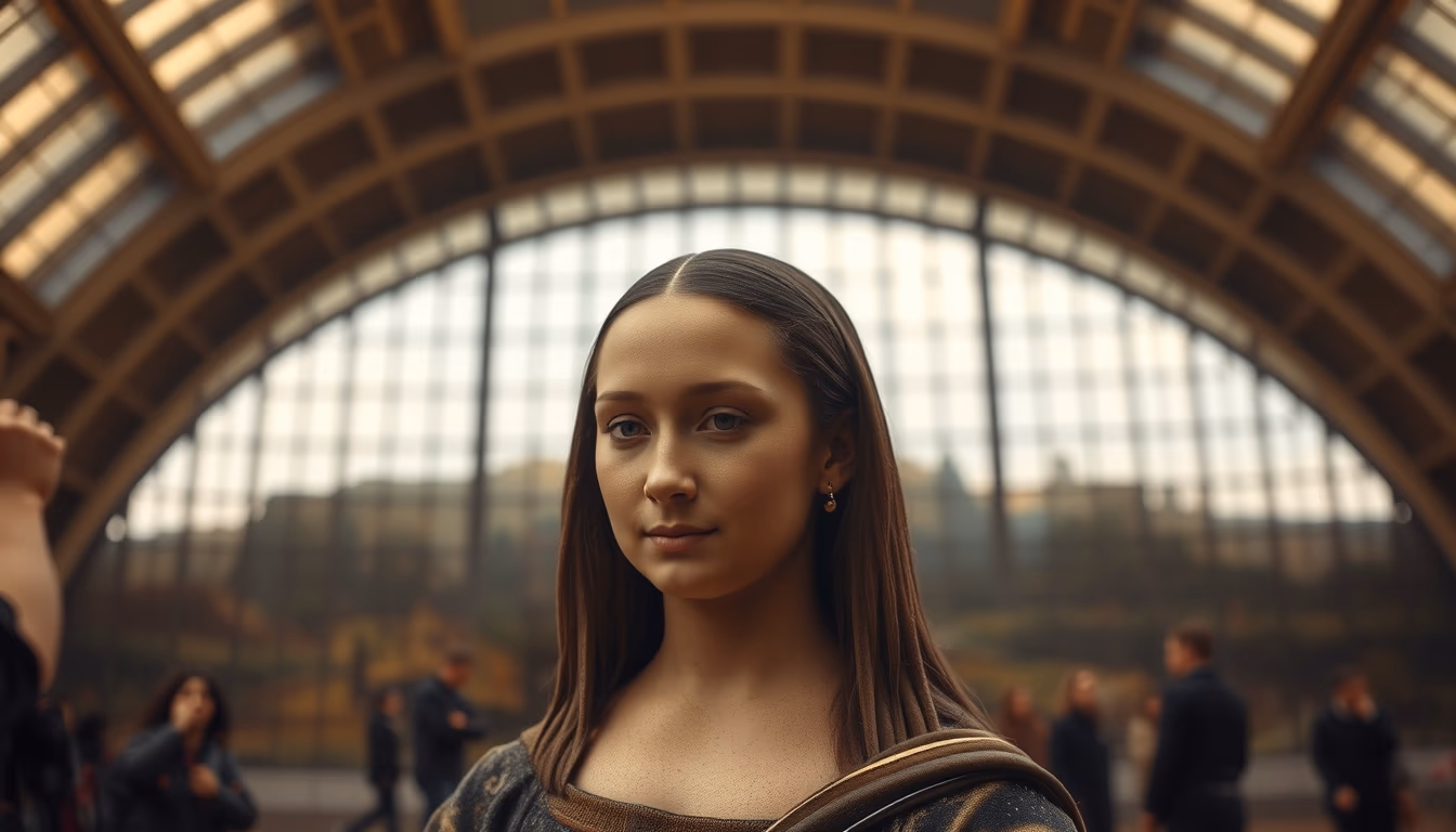 mona lisa louvre in editorial style