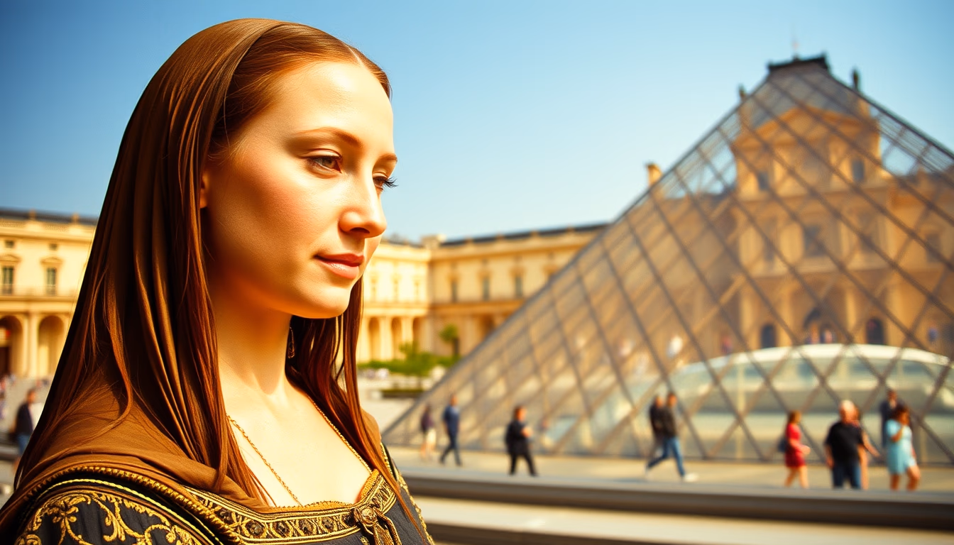 mona lisa louvre in editorial style