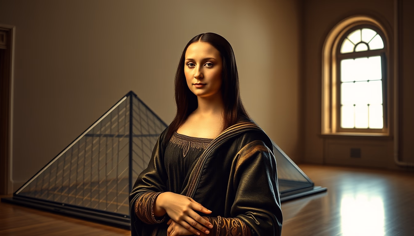 mona lisa louvre in editorial style