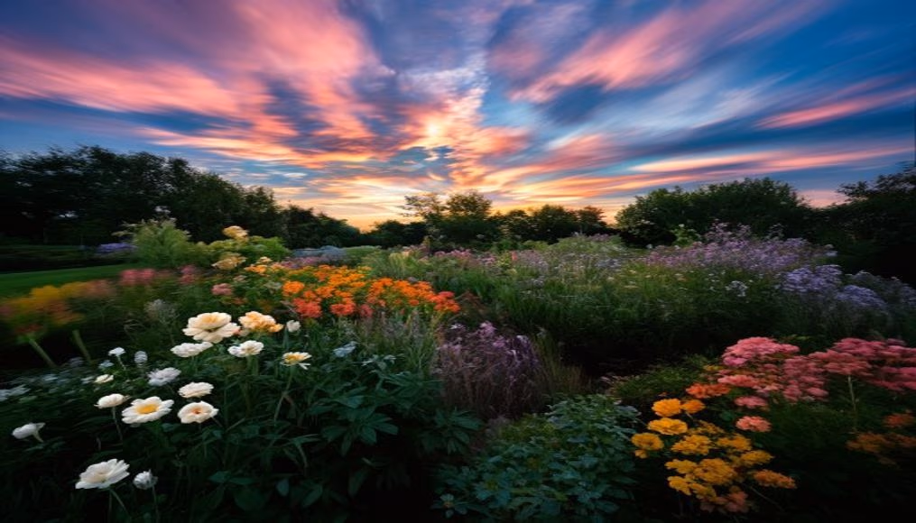 monet garden giverny in editorial style